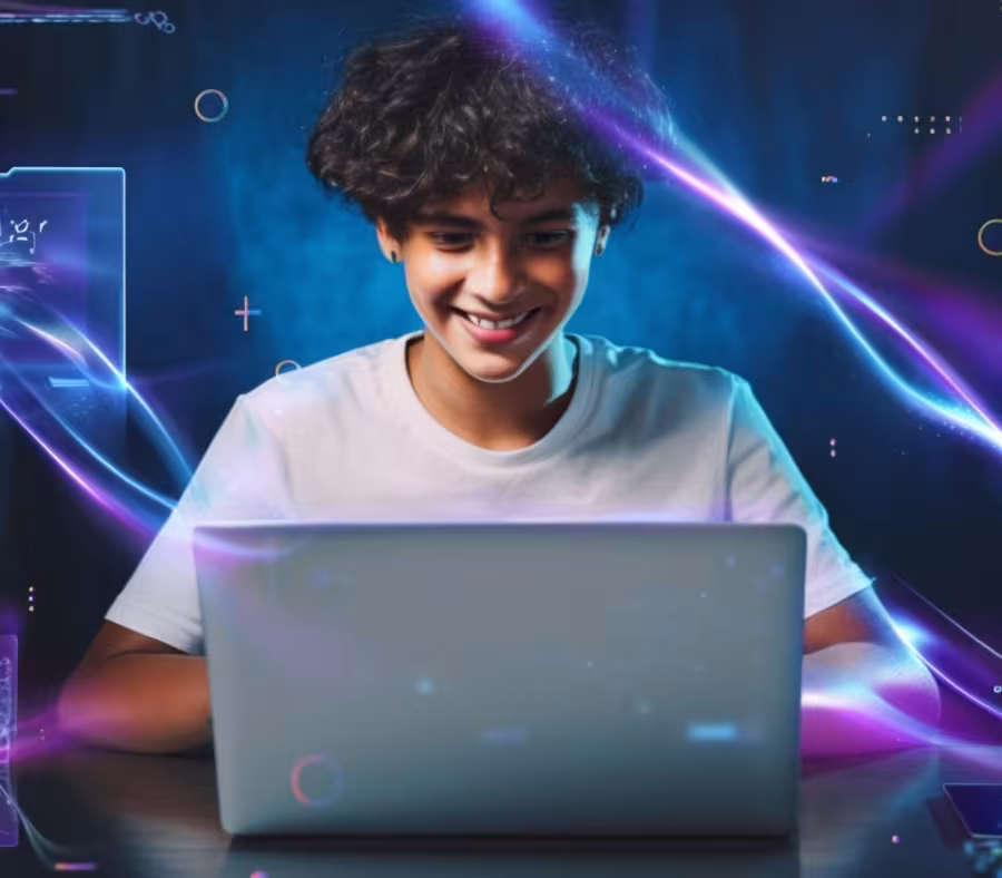 Μαθητής σχολείου με laptop